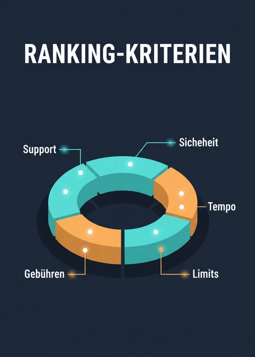Ranking-Kriterien der Top 10 Banktransfer-Casinos: Sicherheit, Tempo, Limits, Gebühren und Support.