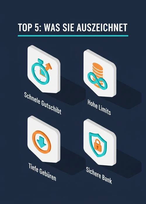 Was die Top 5 Banktransfer-Casinos auszeichnet: schnelle Gutschrift, hohe Limits, tiefe Gebühren und sichere Bank.