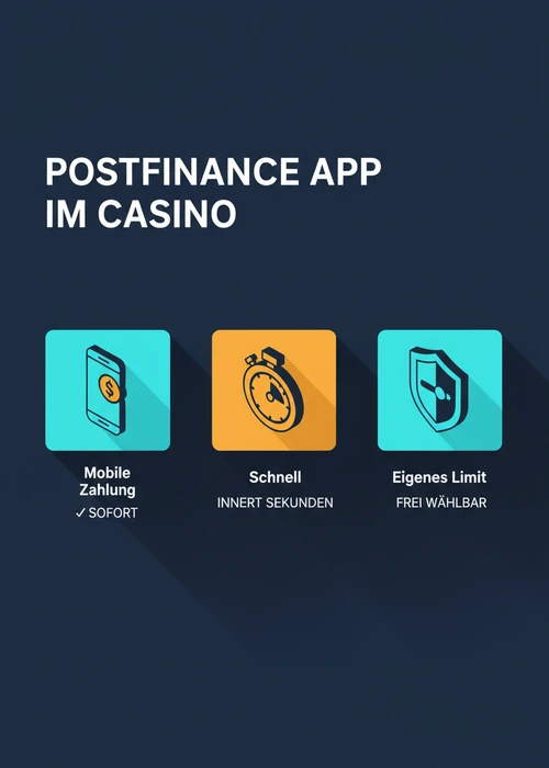 Postfinance App im Casino-Banktransfer: mobile Zahlung, schnell und mit eigenem Limit für Schweizer Spieler.